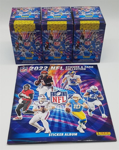 3x Panini NFL Football Sticker Box 2022 - 50 Packs mit 250 Stickern + Album