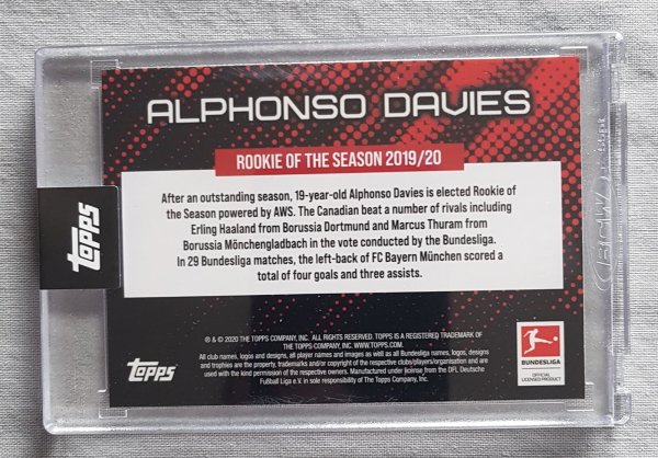 Topps Alphonso Davies 199/550 Topps Rookie Year 2019-20 Memorabilia Jersey card